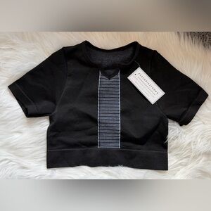 Bastoni & Strong Black Short Sleeve Cropped Tee with Center Stripe